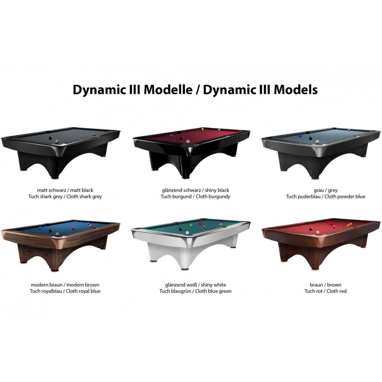 Poolbillardtisch Dynamic 3, 9ft  Modelle